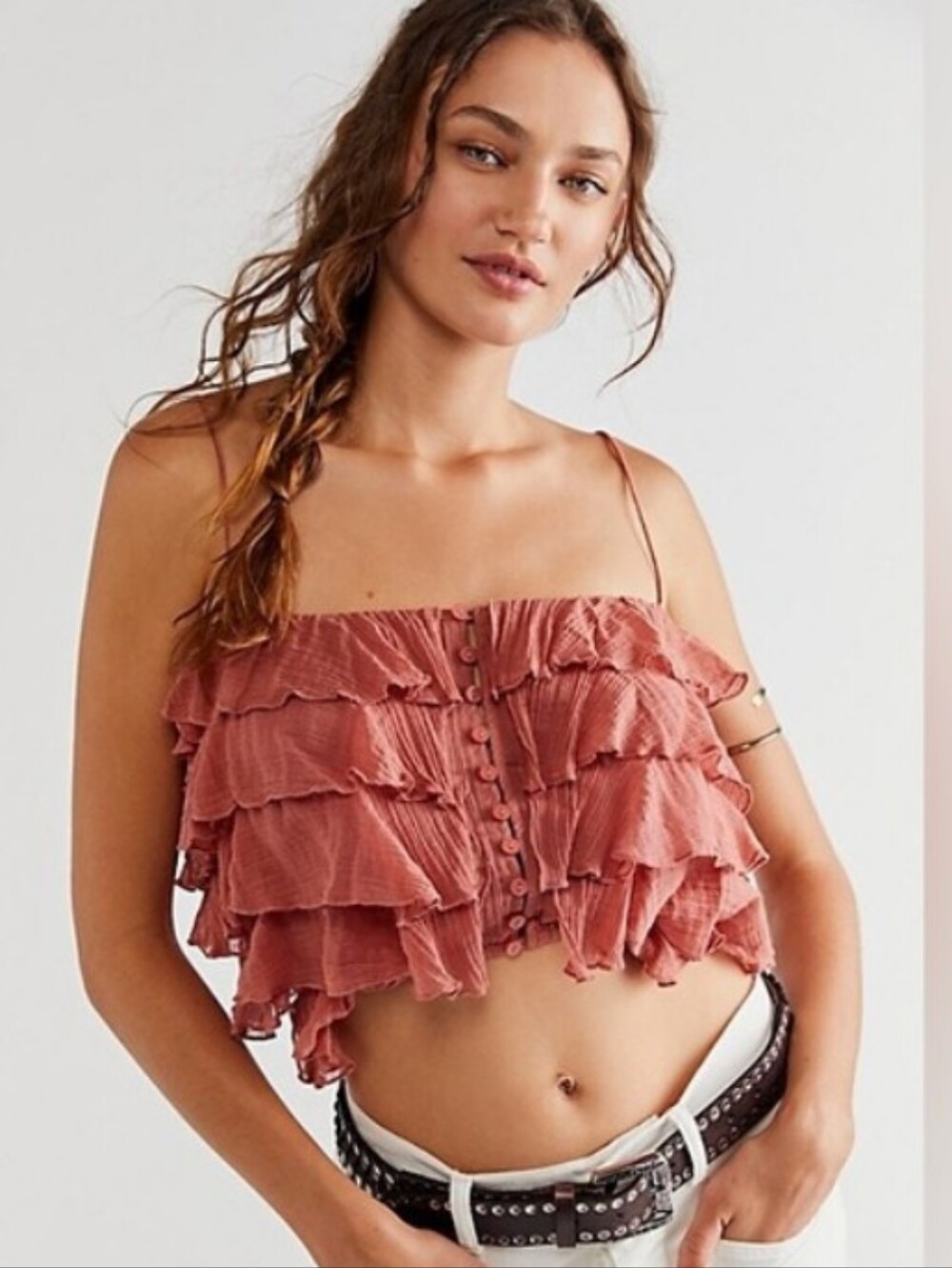 FP One Fauna Ruffled Tank Top sz S